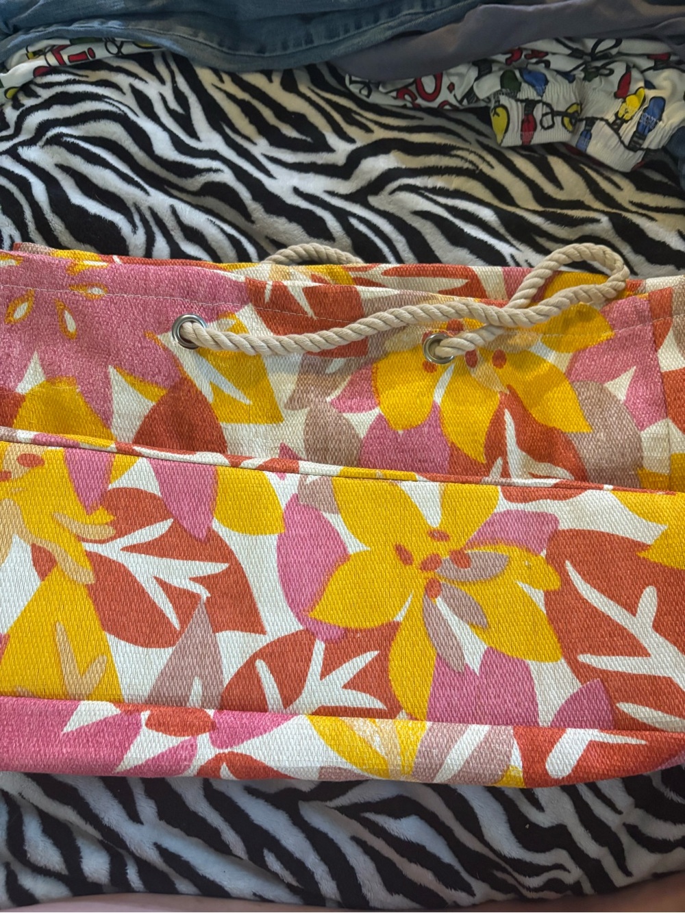 Floral Canvas Tote Bag - Pink, Yellow & Orange